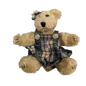 Boyd’s Bears Becky Bear Green Plaid Bibs plush stuffed animal toy 6 inch poseabl